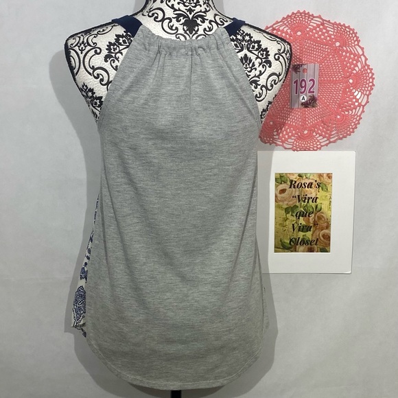 Xhilaration Tank Top Cream and Blue Print and Grey Back Small - Picture 4 of 9